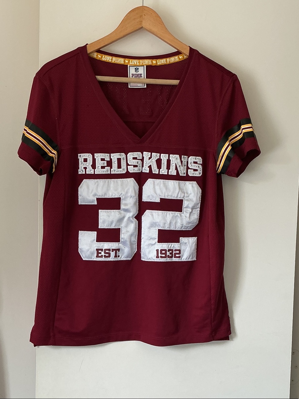 PINK Victoria's Secret Burgundy "Redskins 32" V-Neck Jersey